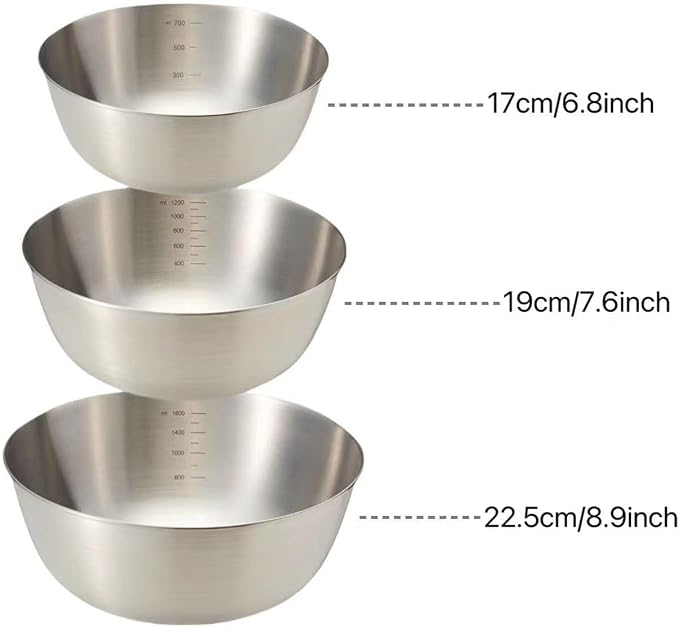 Mixing Bowls Set,Stainless Steel For Prepping, Baking and Cooking，3-Piece