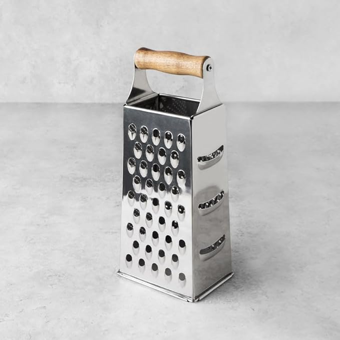Twine Acacia Wood Handled Cheese Grater, Stainless Steel Grater, Citrus Zester, Reinforced Base, Vintage Kitchenware
