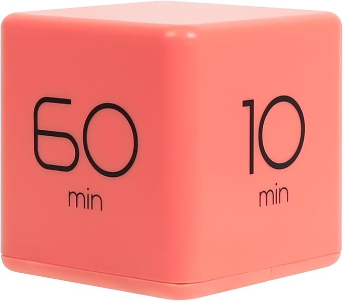 mooas Cube Timer, Flip, Block, Productivity, Time Management (Coral) | 10/30/50/60 Min Countdown Timer, Battery Operated, 2-Level Alarm Vol, Easy to Use, ADHD, Exercise, Study, Cooking