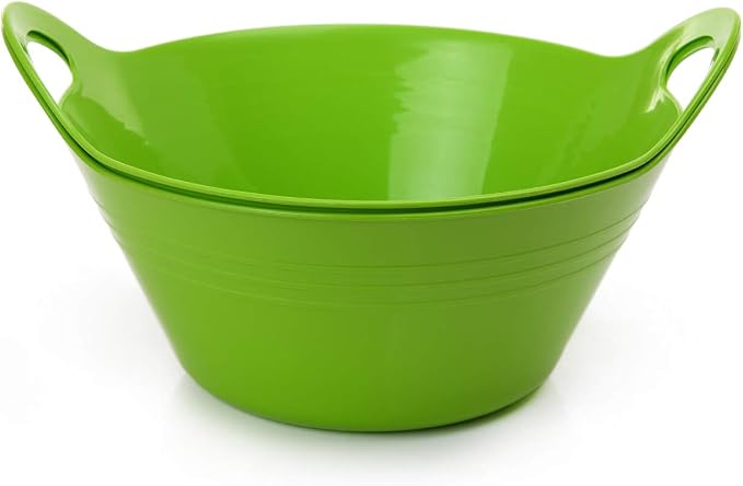 Mintra Home Plastic Bowls with Handles (1.8L Medium 2pk, Green)