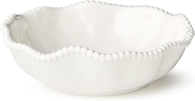 Perlette Off-White Beaded 12-Piece Dinnerware Set – Includes 4 Dinner Plates, 4 Salad Plates, 4 Bowls (7.5" x 2", 22 oz) – Elegant Unbreakable Melamine, Heavyweight, Perfect for Indoor/Outdoor Dining