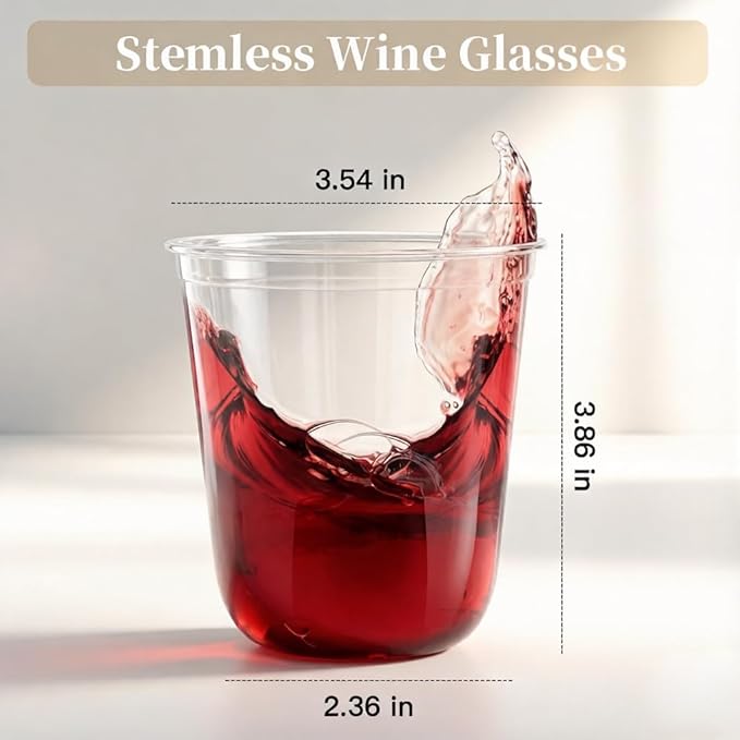 WELLIFE 50 Pcs 12 oz Clear Plastic Cups | Disposable Wine Glasses Stemless Cocktail Punch Cups for Party Cold Drinking Wedding, Picnic, Halloween, Thanksgiving