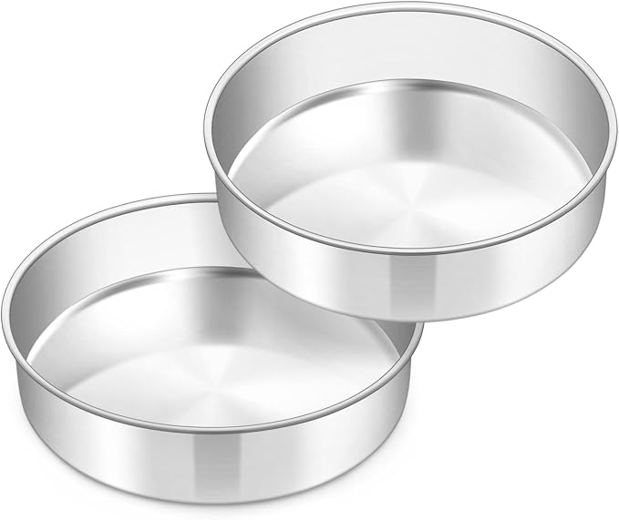 TeamFar 8 Inch Cake Pan Set of 2, Round Layer Cake Baking Pans Tins | Stainless Steel Bakeware Cake Pans for Birthday Wedding Party, Non-Toxic & Mirror Finish & Dishwasher Safe
