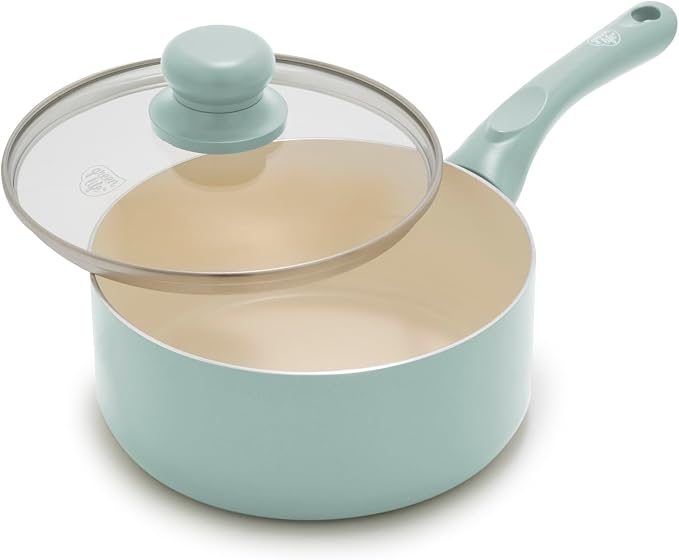 GreenLife 2QT Ceramic Nonstick Saucepan with Lid, Mint Green | PFAS-Free Ceramic Nonstick Coating, Soup Pot, Induction Ready, All Stovetop Compatible, Stay-Cool Handles, Dishwasher Safe