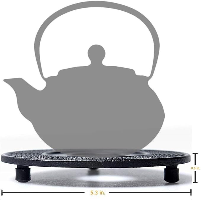 suyika Cast Iron Mat with Rubber Pegs/Feet for Japanese Tea Kettle Cast Iron Teapot Black Trivet 5.3in | For Japanese Tea Kettle, Cast Iron Teapot Trivet