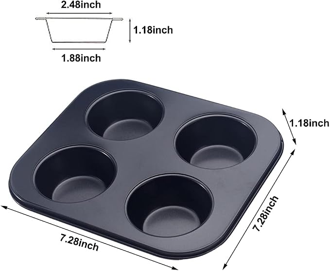 EKDJKK 4-Hole Muffin Pan, Bakeware Non-stick Cupcake Baking Pan Mini Pie Pans, Heavy Duty Carbon Steel Muffin Tray Standard Baking Mold Pan for Oven Baking