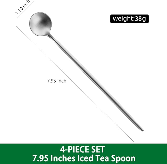 DEHOV 7.95 Inches SS18/10 Long Handle Iced Tea Spoons,Set Of 4 Satin Finishing Stainless Steel Long Spoons For Stirring Cocktail,Ice Cream,Milk,Iced Teaspoons Set