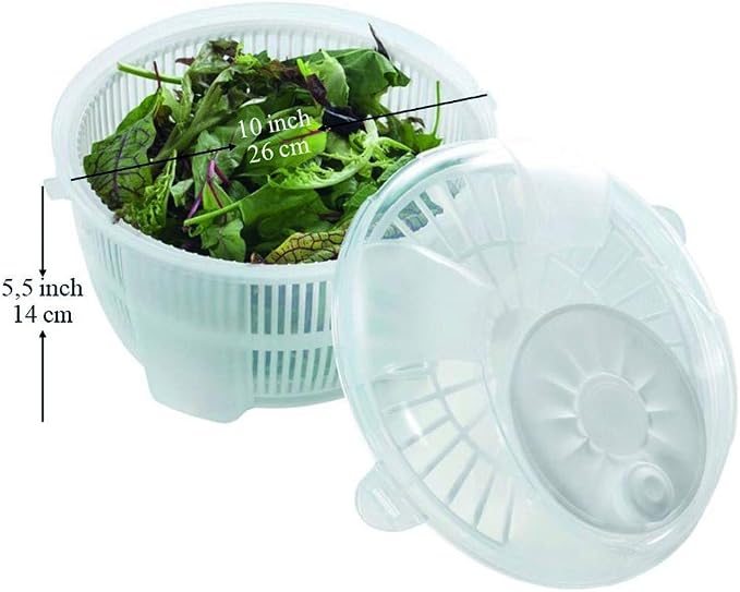 Salad Spinner, Salad Tosser and Mixer, 5,5 Quart, Vegetable Spinner -EXTRA Salt&Pepper Shaker inc. (White)