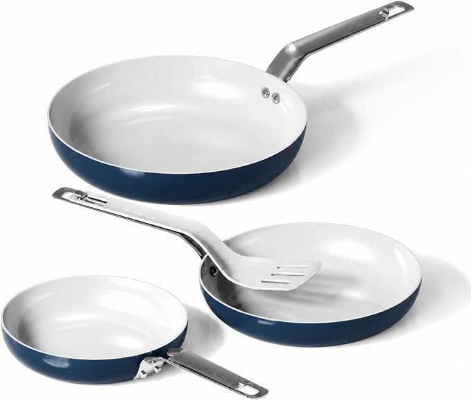 Nonstick Frying Pans Skillets, 3 Pcs Ceramic Coating Pans Set | Swiss Nonstick Coating, PFAS/PTFE/PFOA-Free, Stackable Design, Oven & Dishwasher Safe, 8/9.5/11 Inch