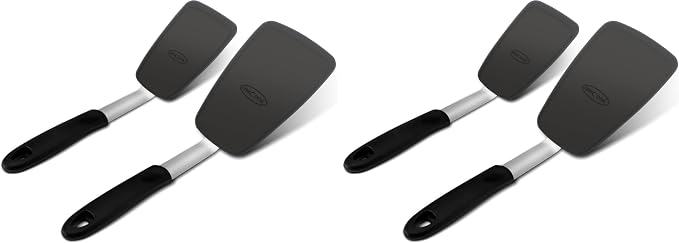 Unicook 4 Pack Flexible Silicone Spatula, Turner, 600F Heat Resistant, Ideal for Flipping Eggs, Burgers, Crepes and More, Black