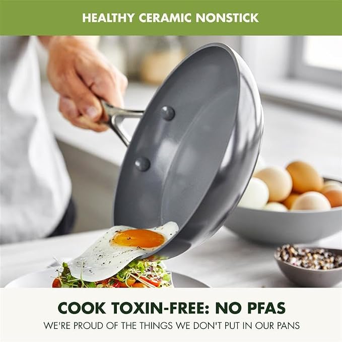 GreenPan Valencia Pro Hard Anodized Healthy Ceramic Nonstick 10" Frying Pan Skillet, PFAS-Free, Induction, Dishwasher Safe, Oven Safe, Gray | PFAS-Free Nonstick Skillet, Induction Ready, All Stovetop Compatible, Eggs & Omelets, Dishwasher Safe, Oven Sa...