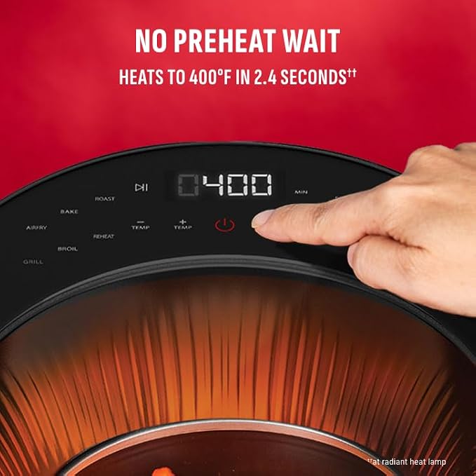 PowerXL LUMINEX 5.3 QT Radiant Light Air Fryer, Heats to 400°F in 2.4 Seconds, Auto Shut-off, 12 Quick-Touch Presets, Glass Skylight Window