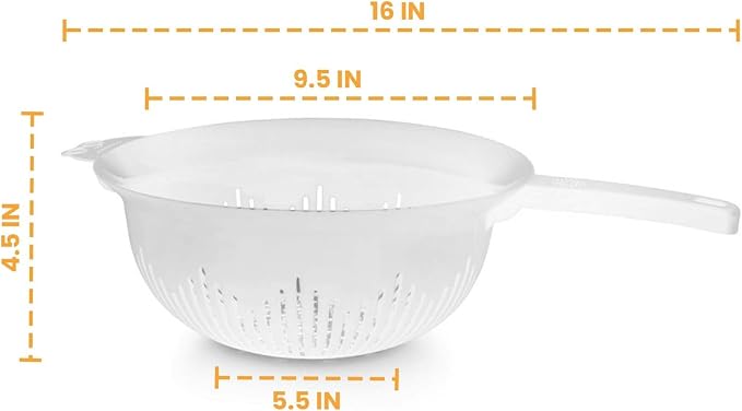 YBM Home 9.75 Inch Plastic Strainer Colander with Long Handle – Made of Food Safe BPA-Free Plastic - Use for Pasta, Noodles, Spaghetti, Vegetables and More 31-1130-white-3 (3, White)