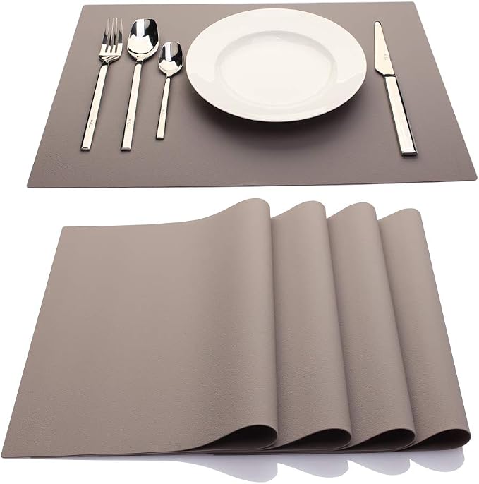 IYYI Silicone Placemats, Dining Placemats Set of 4, Waterproof Placemats for Kids, Non-Slip Silicone Mats for Dinner Table, Heat Resistant & Dishwasher Safe (Light Gray, 17.6" ×12.5")