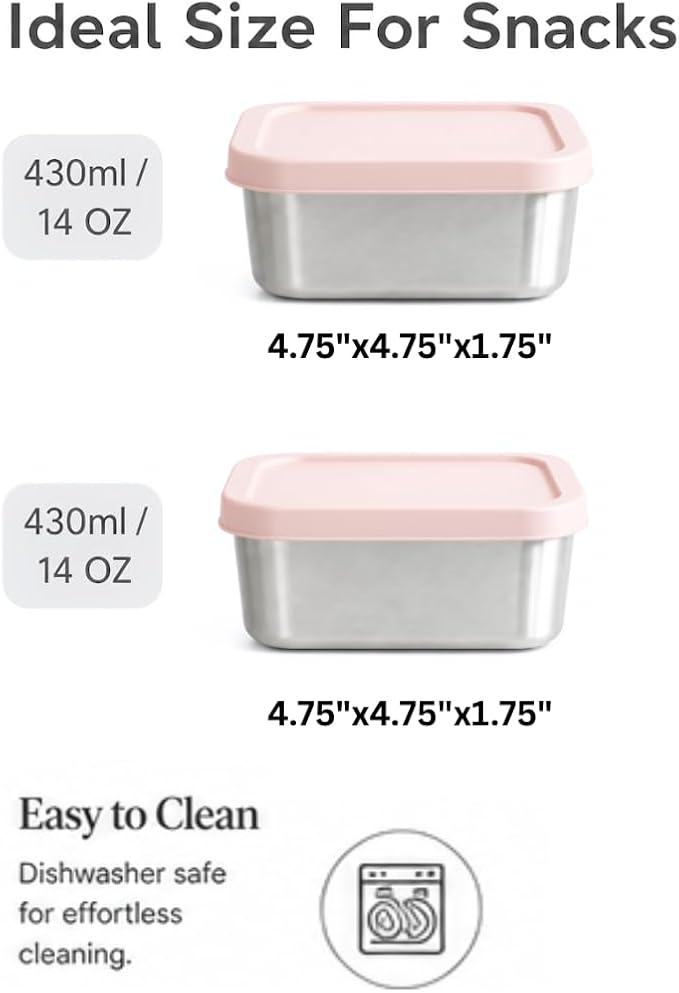 Flexibento - Leak proof Stainless Steel Snack Containers with Silicone Lids, Pink Set of Two: 2 * 14 OZ