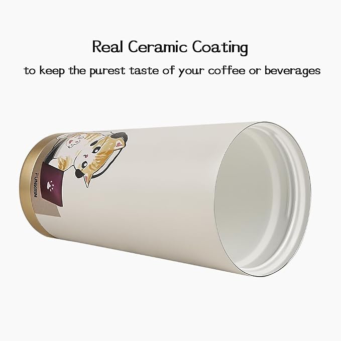 Funkrin Coffee Travel Mug with Flip Lid, 16oz Insulated Tumbler Cup with Ceramic Coating, Double Wall Vacuum Leak-Proof Tumbler for Office School Party Camping