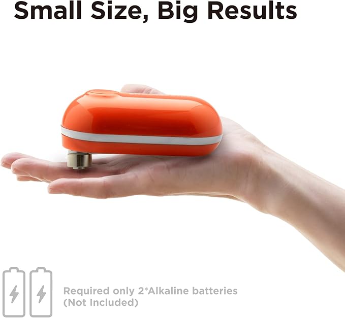 Kitchen Mama Mini Electric Can Opener Smooth Edge, Orange | Opens Can with One Press, Ultra-Compact, Hands-Free, Cordless, Battery Operated