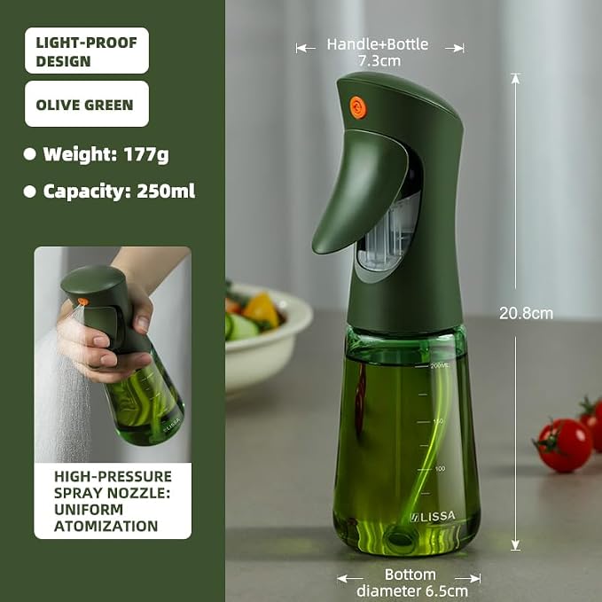 Light-Proof Glass Oil Sprayer For Cooking Air Fryer Salad BBQ,250ml Olive Oil (1)