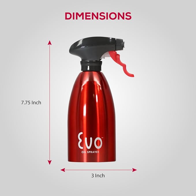 Evo Oil Sprayer Bottle, Non-Aerosol for Olive Oil and Cooking Oils, 18/8 Stainless Steel, Red, 16-ounce Capacity