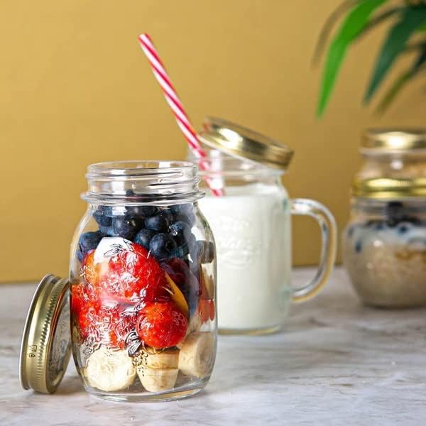 Bormioli Rocco Quattro Stagioni Mason Jar - ClearGold, 17 Oz., Set of 6