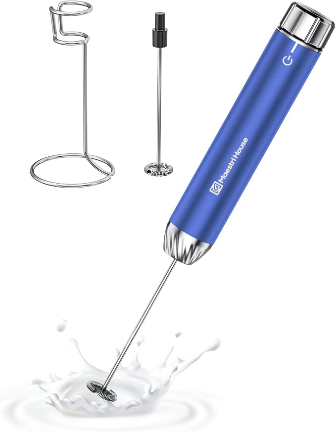 Maestri House LunaFro Max Rechargeable Milk Frother,Stepless Speed Control | 2000mAh lithium battery Frother Handheld, IPX6 Electric Drink Mixer with Stand & 2 Detachable Whisks for Lattes, Cappuccino