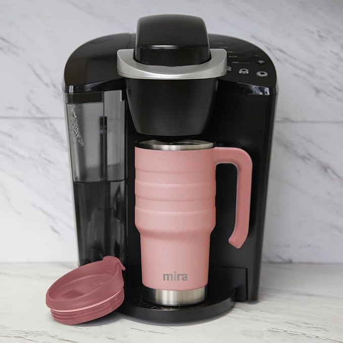 MIRA 20 oz Insulated Travel Mug - Stainless Steel Coffee Cup with Spill-Proof Flip Lid & Handle - Hot/Cold Car Tumbler - Punch