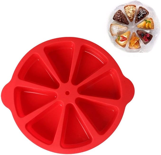 SHEbaking Scone Pan Silicone Triangle Cake Mold Scone Molds for Baking Nonstick Cornbread Pan 8 Cavity Pie for Pie,Pizza,Brownies (Red)