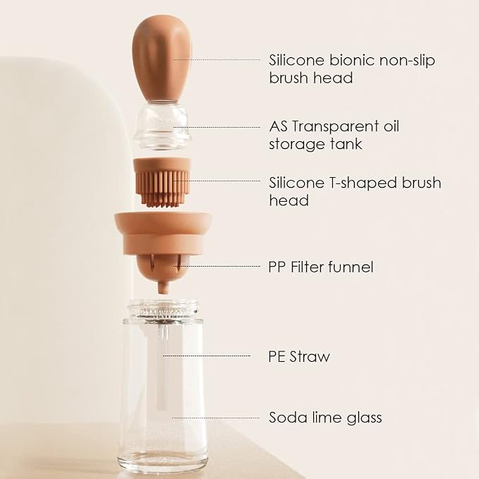 Oil Dispenser with Brush - Glass Olive Oil Dispenser for Kitchen, 2 IN 1 Oil Dispenser Bottle with Silicone Basting Brush for Cooking Vinegar Sauce BBQ Grill Frying, T-OB21, Red