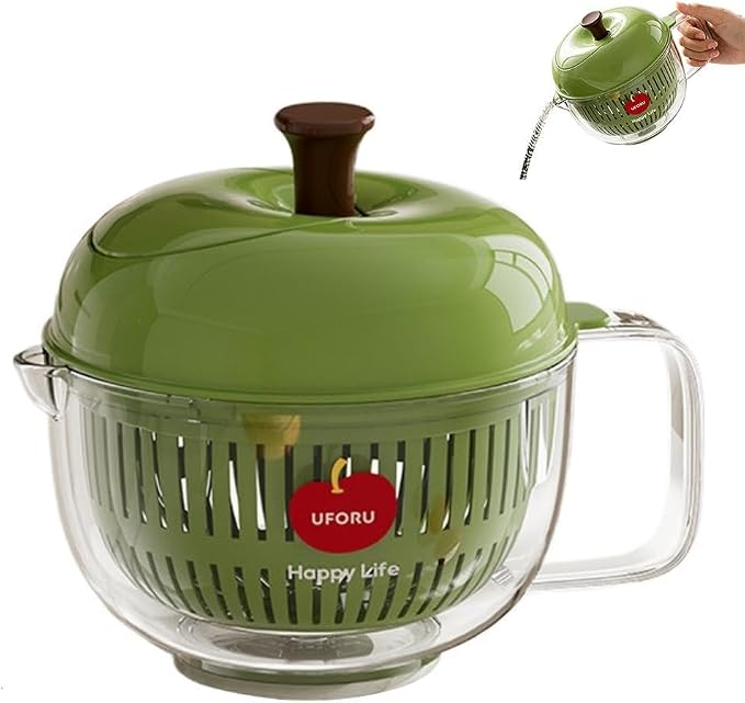 Salad Spinner- Wash, Spin & Dry Salad Greens, Fruits & Vegetables，Lettuce Spinners With Vegetable Washing Basket, Fruit Washing Bowl (Green)