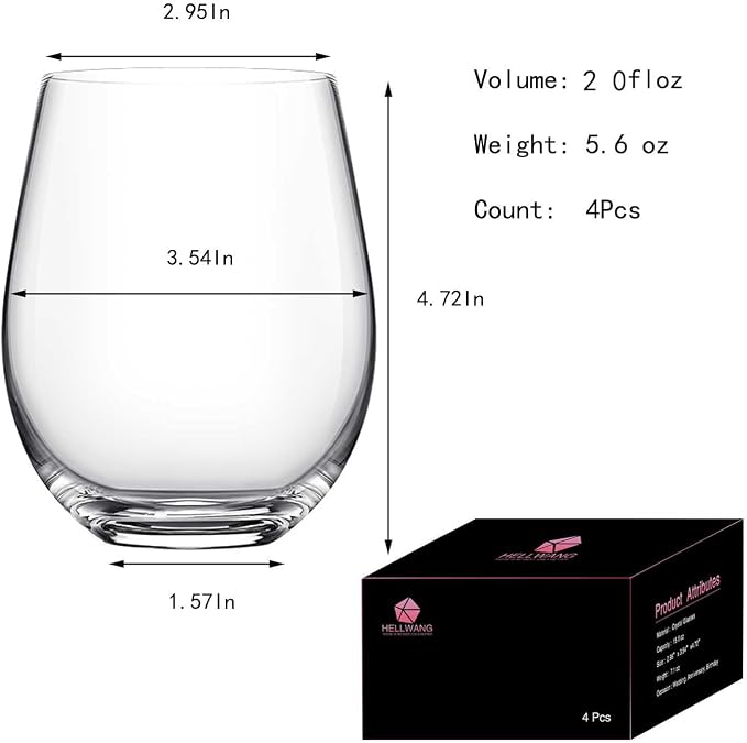 Stemless Wine Glasses Set of 4-20 oz, Leadfree, Dishwasher-Safe, Perfect for Poolside, Outdoors, Camping, Evening Party, Birthdays, Shower, Housewarming Gift.（Clear）