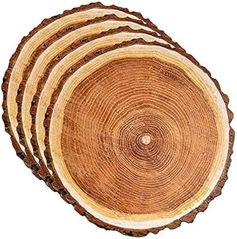 100 Rustic Wood Slice Paper Placemats 13.5 Inch Round Disposable Mats | Farmhouse Table Decor for BBQs, Camping, Weddings, Woodland Parties, Buffets, Picnics and Rustic Events