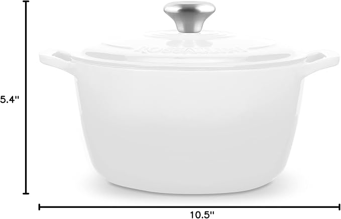 Signature Enameled Cast Iron Dutch Oven, Non-Stick Serving Pot with Tight Fitting Lid for Perfect Roasting, Baking, Sauteing, and Bread Making | 7.4Q (7L) - White