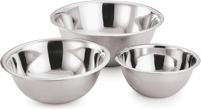 YBM HOME Stainless Steel Mixing Bowls Set of 3 – Nested Kitchen Prep Bowls for Baking, Cooking, Dough Mixing & Salad Serving (3, 5, 8 Quart Bowls Included)