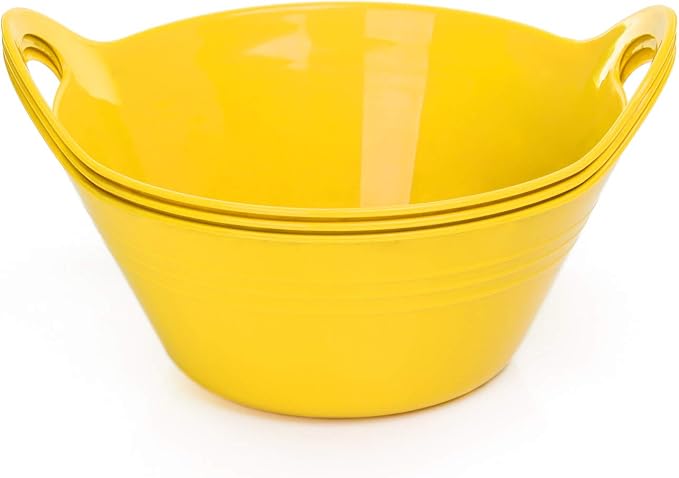 Mintra Home Plastic Bowls with Handles (970ml Small 3pk, Yellow) - 6.75inW x 3inH - for snacks, candy, popcorn, gift basket, lightweight serving bowl for party, 3 Pack