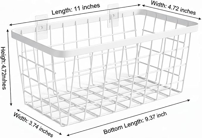 2 Set LeleCAT Hanging Wall Basket Organizer, Over the Cabinet Door Adhesive Wire Baskets for Organizing Kitchen Food Pantry Bathroom Shelf Storage No Drilling Wall Mounted,White