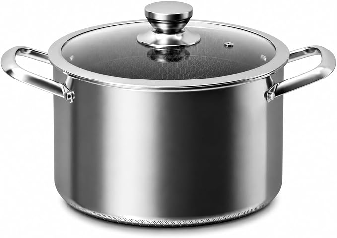 Toutrop Hybrid Nonstick Stock Pot with Lid,Stainless Steel Stockpot,Induction Soup Pot Compatible with All Cooktops,Dishwasher & Oven Safe,Stainless steel,10 Quart