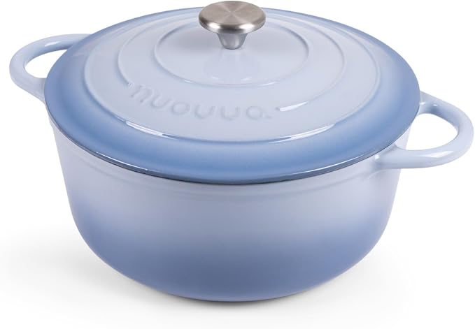 Nuovva Enamelled Cast Iron Dutch Oven Pot with Lid 6.4 Quart Non Stick Casserole Pot-Heavy Duty & Oven Safe up to 500° F for Bread Baking, Braising, Stews, Roasting - 28cm Coastal Blue