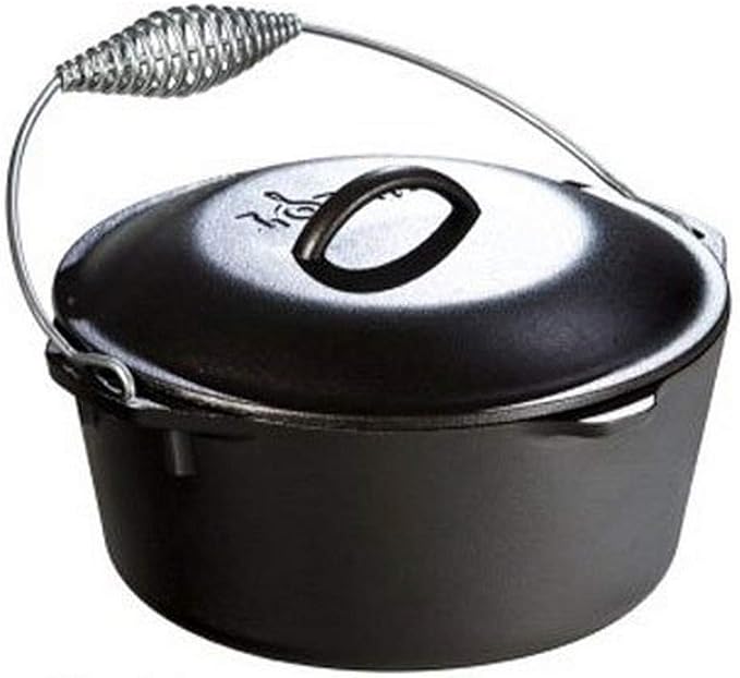 Lodge Seasoned Cast Iron Dutch Oven with Bail Handle - Heavy Duty Campfire Ready Cooking Pot with Lid for Indoor & Outdoor Cooking - 5 Quart