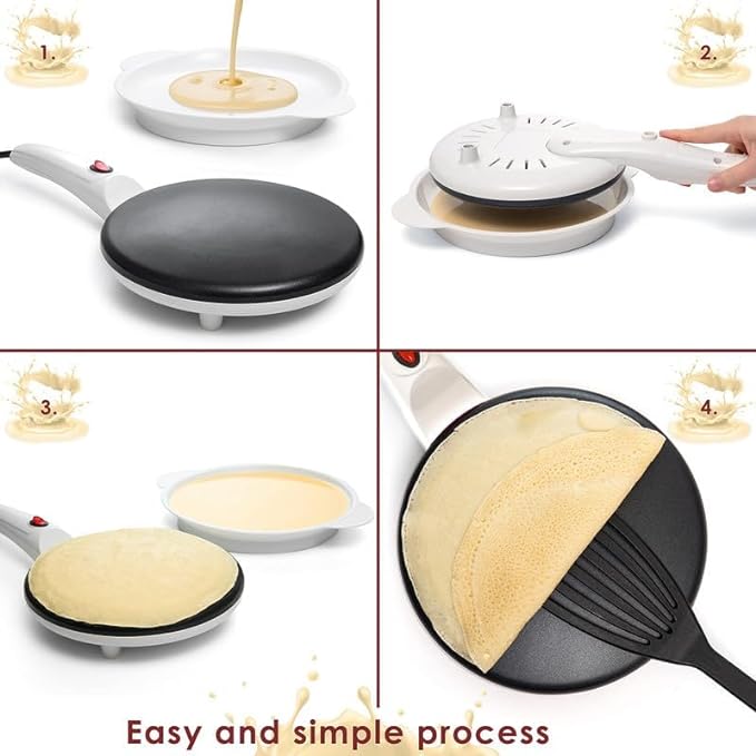 Moss & Stone White Electric Crepe Maker, 8" Portable Nonstick Crepe Pan | Nonstick dipping plate, auto shut-off, on/off switch, even heating, automatic temperature control, compact design