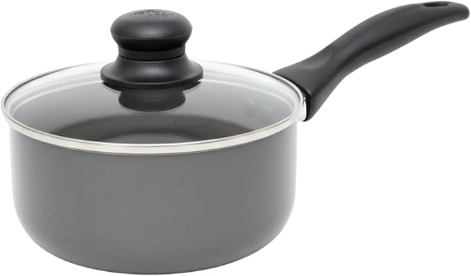 IMUSA 1.5 Qt Chef Cera Aluminum Ceramic Saucepan with Glass Lid, Gray | Ideal for Sauces and Side Dishes, Great for Everyday Cooking
