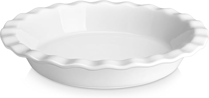 MALACASA 40 Oz Ceramic Pie Pan 9 Inch, Fluted Pie Dish for Quiche | Baking, Versatile for Quiche, Pie, Tart, Casserole, Oven, Microwave, Dishwasher Safe, Non-Stick Glaze, Even Heat Distribution