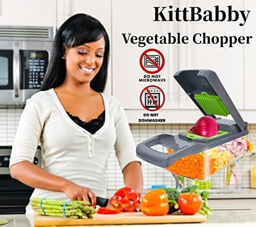 Vegetable Chopper, Onion Dicer & Mandoline Slicer with Container, black | Veggie Cutter with 8 Stainless Steel Blades & Drain Basket. Fast Food Chopper for Salad, Potato, Tomato, Cucumber & Carrot