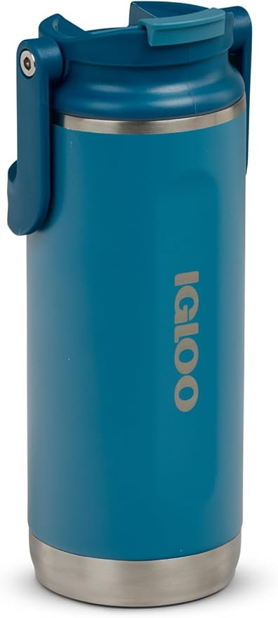 Igloo, 16 oz FlipNSip Tumbler, Reusable Travel Mug, Stainless Steel Insulated Hydration Cup for Hot & Cold Beverages, Blue