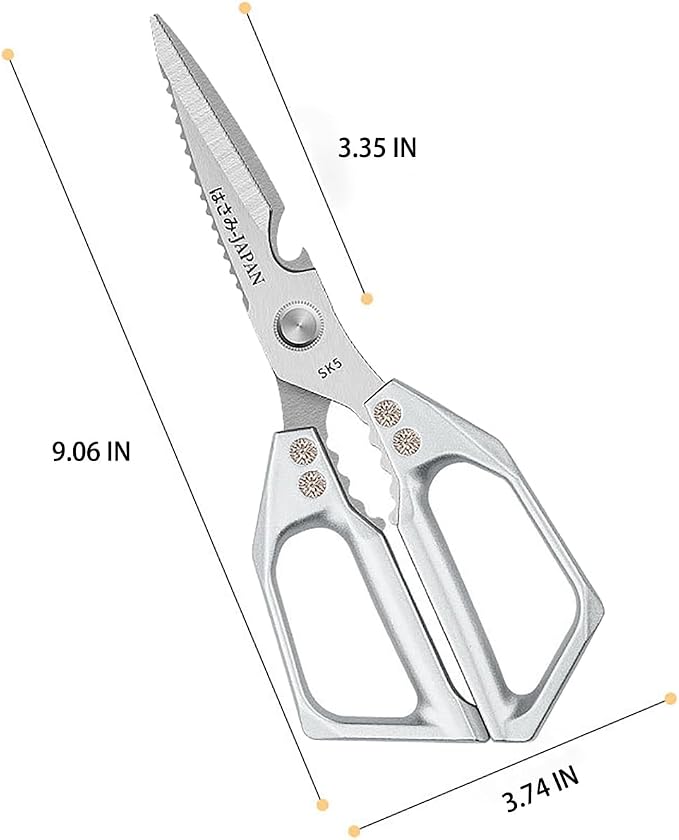 Heavy Duty Rust Proof Multi-Purpose Kitchen Shears(Silver) | Suitable for Chicken, Fish, Steak and Vegetables. Built-In Fish Scaler & Bottle Opener, Dishwasher Safe.