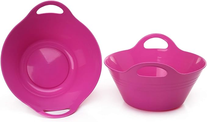Mintra Home Plastic Bowls with Handles (4.5L Large 2pk, Fuchsia)