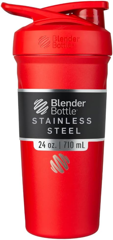 BlenderBottle Sport Flip Stainless Steel Shaker Bottle 24 oz Red