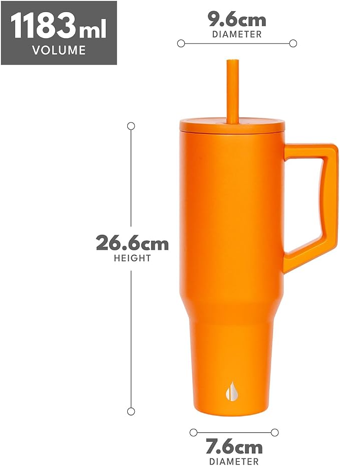 Elemental Spill Proof 40oz Insulated Tumbler with Handle & Straw Travel Mug | Stainless Steel Commuter Travel Coffee Mug for Cold Beverages, Includes 2 Straws & a Spill Proof Lid for Everyday Use