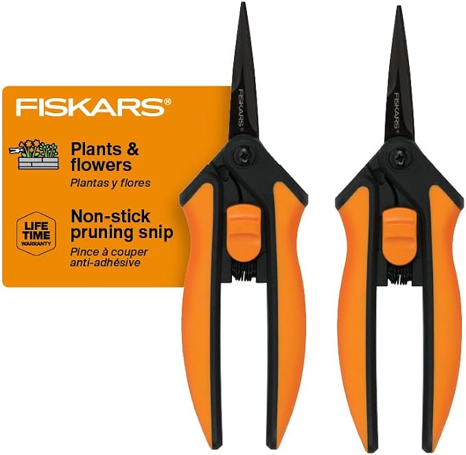 Fiskars 6" Non-Stick Pruning Snips, Resin-Resistant Garden Scissors, 2-Pack