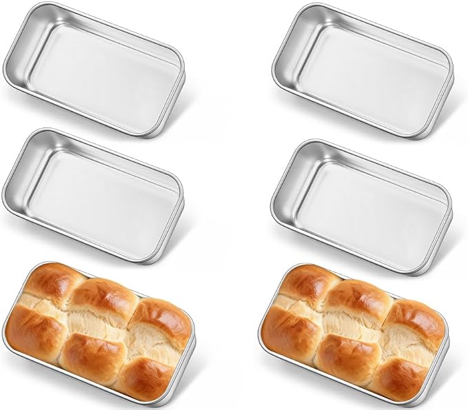 Leonyo 6.3x3.5IN Stainless Steel Mini Loaf Pans for Baking Bread, 6 Pack | Non-Toxic Small Mini Bread Loaf Pans Tins for Homemade Smaller Loaves Meatloaf Banana Brownies, Dishwasher Oven Safe