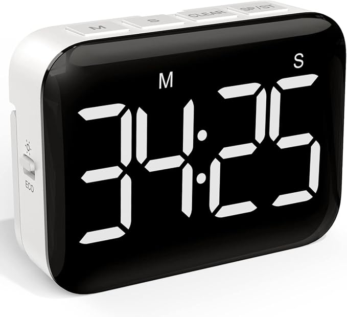 Magnetic Kitchen Timer for Cooking with Count Up Countdown, Digital Timer Battery Powered with Large Display, 2 Brightness and Volume Levels for Classroom, Teacher, Kids